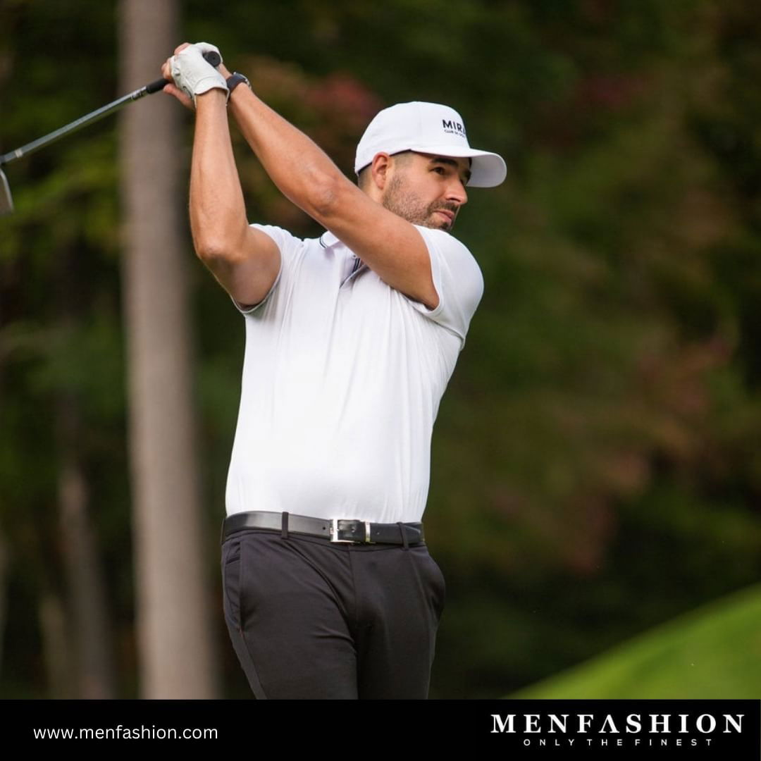 Photo by MenFashion on July 25, 2024. May be an image of 1 person, golfing, golf club, golf course and text.
