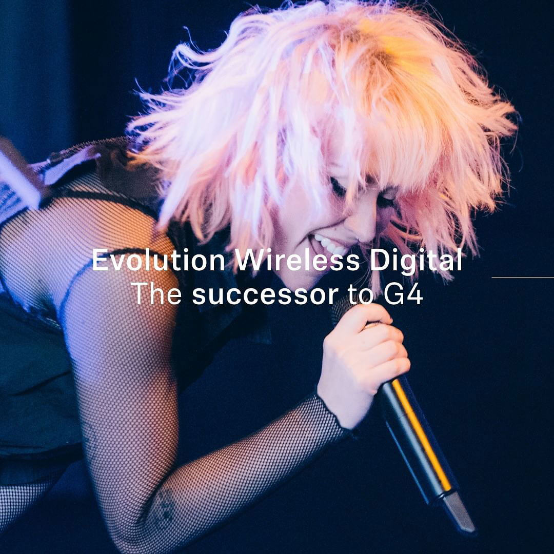 Photo by Sennheiser on July 26, 2024. May be an image of 1 person, phone, speaker, portable cassette player, screen, tablet, microphone and text that says 'Evolution Wireless Digital The successor to G4'.